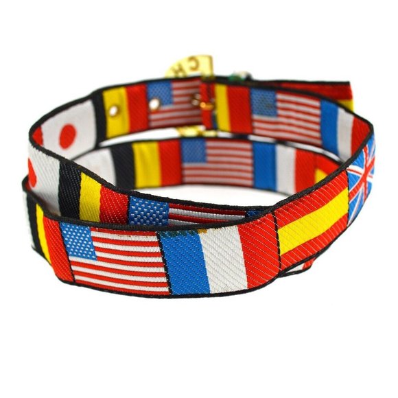 AUTH CHANEL CC Logos National Flag Buckle Belt Canvas 70/28 95C Multi Color - Picture 3 of 7